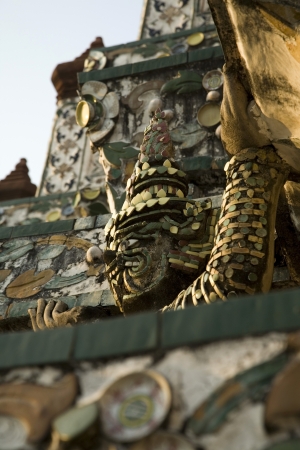 Giant sculpture decorated on pagoda in wat arunの写真素材