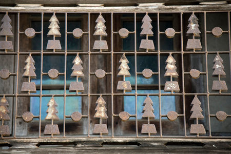 Christmas trees shape design pattern on balcony,Myanmarの写真素材
