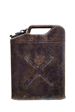 Old metal oil gallon isolated on whiteの写真素材