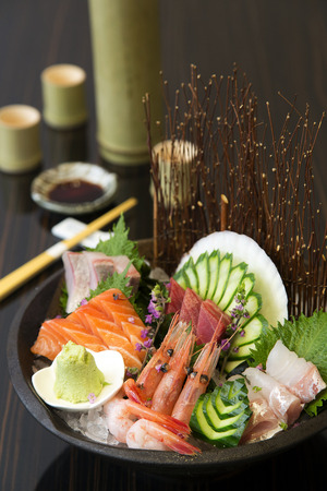 Sashimi set on tableの写真素材