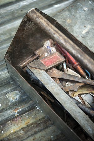 Old Work tools in container,close upの写真素材