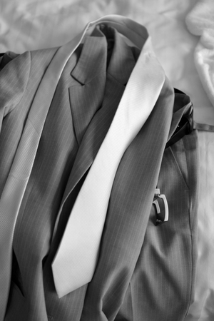 Suits for wedding on bed,close upの写真素材