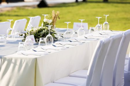 Outdoor dinner table arrangementの写真素材