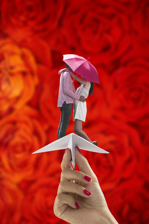 Blur background from Red rose shape glass backgroundの写真素材