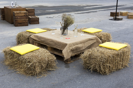 Table set with rice straw seatの写真素材