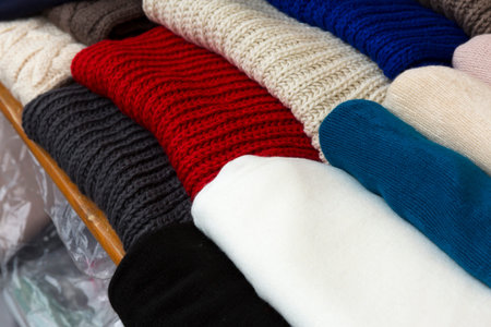 Colorful scarves stacked in market