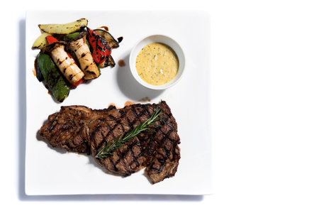 Delicious beef steak on plate,top  viewの写真素材