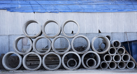 Concrete Drainage Pipe outside warehouseの写真素材