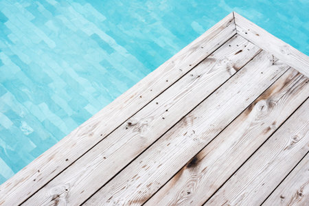 Beautiful rustic wooden pool side deck