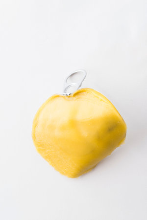 Tin plate of butter can on background