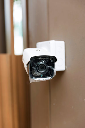 New Surveillance Camera cover by plastic wrap on wall