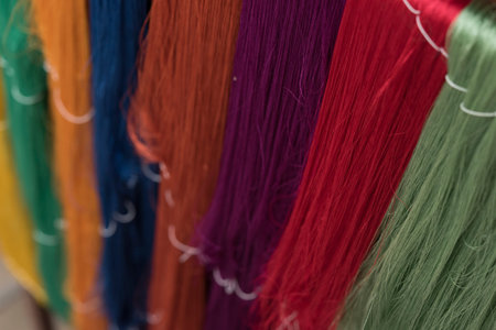 Colorful raw silk thread background