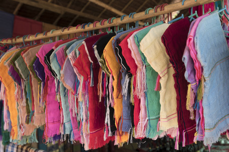 Traditional tribal clothes for sell at the marketの写真素材