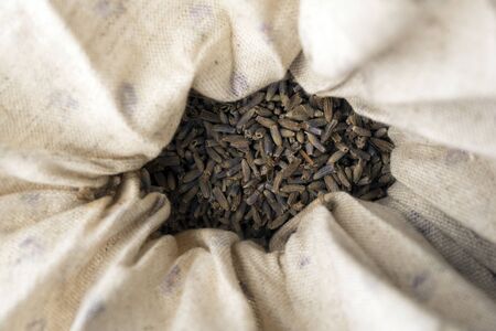 Dried lavender in fabric bagの写真素材