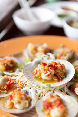Grilled scallop with thai spicy chili paste