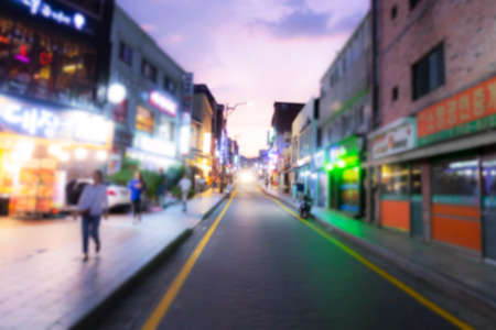 Blurred image of Night city in Korea with twilight skyの写真素材
