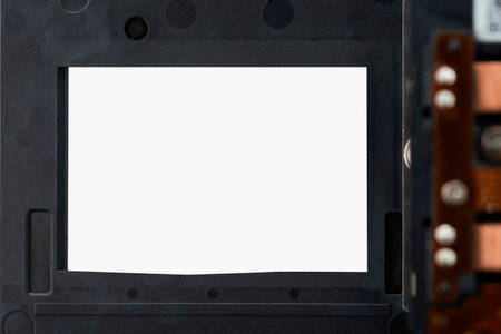 Close up of digital single lens reflect camera shutter frame with empty spaceの写真素材