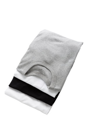White,grey and black T-shirts folded group on backgroundの写真素材