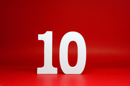 Ten ( 10 ) Percentage Isolated Red  Background with Copy Space - Discount 10% Safe Price Business...