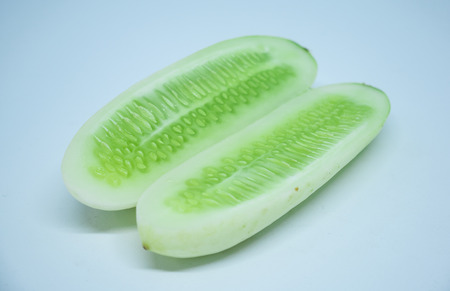 Cucumber slices on white background.の写真素材