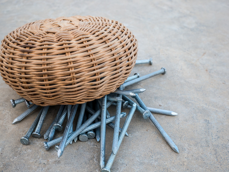 concrete tack with a basket on the floorの写真素材