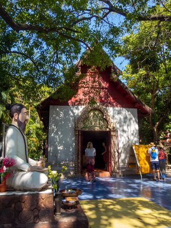 WAT PHRA SINGH TEMPLE CHIANG MAI THAILAND-11 JANUARY 2020:Construction of Wat Phra Singh, B.E. Year 1345, when King Payu, the fifth king of the Mangrai Dynasty Pagoda built for Father Kham Khu Foo.のeditorial素材