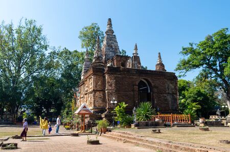 CHIANG MAI THAILAND-11 JANUARY 2020:Wat Chet Yot temple,à¸ºB.E. 1998 King Bhumibol Adulyadej The 9th King of the Mangrai Dynasty built of laterite decorated with stucco designs. Is a Bodh Gaya pagoda.のeditorial素材