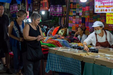 Chiang Mai Walking Street CHIANG MAI THAILAND-12 JANUARY 2020:A local handicraft market made from silk,ceramics,metal,glass,wood or art and food Thai tourists and foreigners enjoy walking and shoppingのeditorial素材