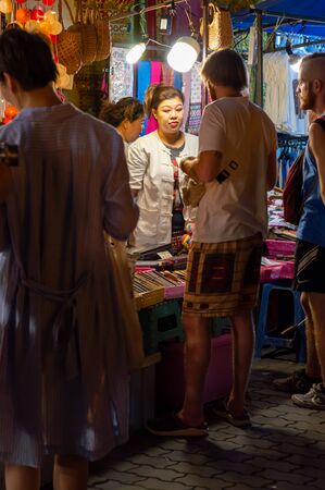 Chiang Mai Walking Street CHIANG MAI THAILAND-12 JANUARY 2020:A local handicraft market made from silk,ceramics,metal,glass,wood or art and food Thai tourists and foreigners enjoy walking and shoppingのeditorial素材