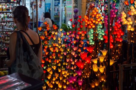 Chiang Mai Walking Street CHIANG MAI THAILAND-12 JANUARY 2020:A local handicraft market made from silk,ceramics,metal,glass,wood or art and food Thai tourists and foreigners enjoy walking and shoppingのeditorial素材