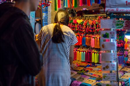 Chiang Mai Walking Street CHIANG MAI THAILAND-12 JANUARY 2020:A local handicraft market made from silk,ceramics,metal,glass,wood or art and food Thai tourists and foreigners enjoy walking and shoppingのeditorial素材