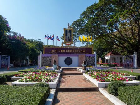 Chiang Mai University CHIANG MAI THAILAND-12 JANUARY 2020:Sign showing the name of the place of Chiang Mai University,Chiang Mai University is a university in the north of Thailand, founded in 1964.のeditorial素材