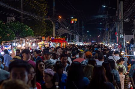 Chiang Mai Walking Street CHIANG MAI THAILAND-12 JANUARY 2020:A local handicraft market made from silk,ceramics,metal,glass,wood or art and food Thai tourists and foreigners enjoy walking and shoppingのeditorial素材