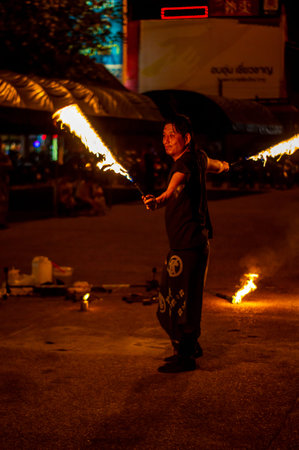 Chiang Mai Walking Street CHIANG MAI THAILAND-12 JANUARY 2020:Street performance on Chiang Mai...