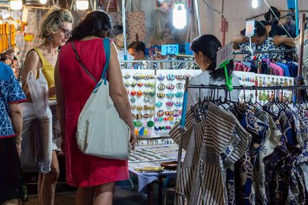 Chiang Mai Walking Street CHIANG MAI THAILAND-12 JANUARY 2020:A local handicraft market made from silk,ceramics,metal,glass,wood or art and food Thai tourists and foreigners enjoy walking and shoppingのeditorial素材