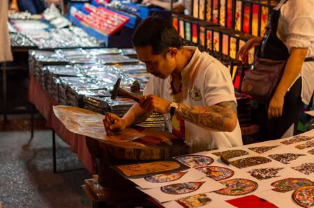 Chiang Mai Walking Street CHIANG MAI THAILAND-12 JANUARY 2020:A local handicraft market made from silk,ceramics,metal,glass,wood or art and food Thai tourists and foreigners enjoy walking and shoppingのeditorial素材