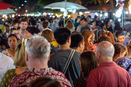 Chiang Mai Walking Street CHIANG MAI THAILAND-12 JANUARY 2020:A local handicraft market made from silk,ceramics,metal,glass,wood or art and food Thai tourists and foreigners enjoy walking and shoppingのeditorial素材