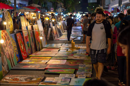Chiang Mai Walking Street CHIANG MAI THAILAND-12 JANUARY 2020:A local handicraft market made from...