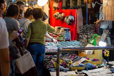 Chiang Mai Walking Street CHIANG MAI THAILAND-12 JANUARY 2020:A local handicraft market made from silk,ceramics,metal,glass,wood or art and food Thai tourists and foreigners enjoy walking and shoppingのeditorial素材