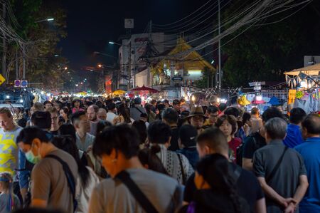 Chiang Mai Walking Street CHIANG MAI THAILAND-12 JANUARY 2020:A local handicraft market made from silk,ceramics,metal,glass,wood or art and food Thai tourists and foreigners enjoy walking and shoppingのeditorial素材