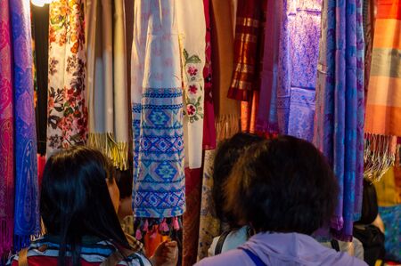 Chiang Mai Walking Street CHIANG MAI THAILAND-12 JANUARY 2020:A local handicraft market made from silk,ceramics,metal,glass,wood or art and food Thai tourists and foreigners enjoy walking and shoppingのeditorial素材