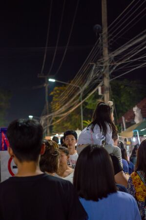 Chiang Mai Walking Street CHIANG MAI THAILAND-12 JANUARY 2020:A local handicraft market made from silk,ceramics,metal,glass,wood or art and food Thai tourists and foreigners enjoy walking and shoppingのeditorial素材