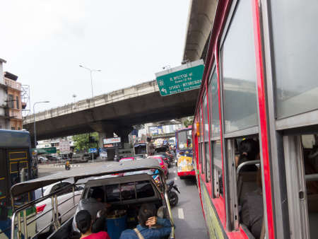 On the bus BANGKOK,THAILAND-10 AUGUST 2018: Traffic conditions hit the Bangkok charts this afternoon. on,10 AUGUST 2018, in Thailand.のeditorial素材
