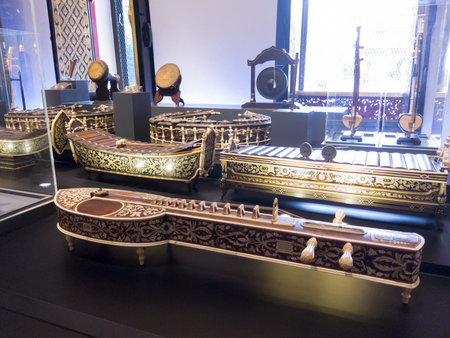 National Museum BANGKOK,THAILAND-10 AUGUST 2018: Thai musical instruments and traditional orchestral...