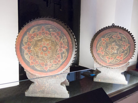 National Museum BANGKOK,THAILAND-10 AUGUST 2018: Ancient musical instruments filtered with beautiful...
