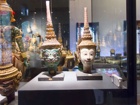 National Museum BANGKOK,THAILAND-10 AUGUST 2018: Masks used to represent Ramayana and statues, puppets and accessories in Thai dance performances. on, 10 AUGUST 2018, in Thailand.のeditorial素材