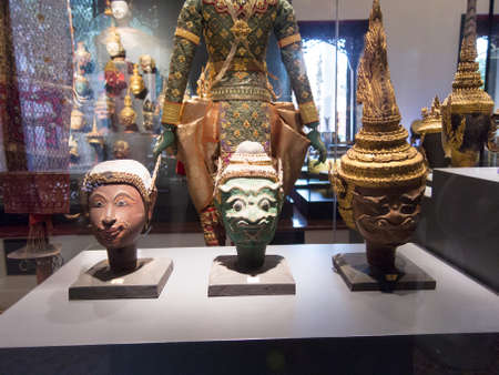 National Museum BANGKOK,THAILAND-10 AUGUST 2018: Masks used to represent Ramayana and statues, puppets and accessories in Thai dance performances. on, 10 AUGUST 2018, in Thailand.のeditorial素材