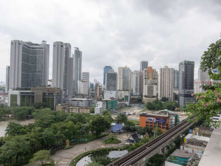EmQuartier Shopping Center BANGKOK,THAILAND-18 AUGUST 2018: View of the sky garden and water park. on, 18 AUGUST 2018, in Thailand.のeditorial素材