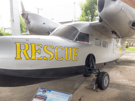 Royal Thai Air Force Museum BANGKOK,THAILAND-18 AUGUST 2018: The exterior of the aircraft has many...