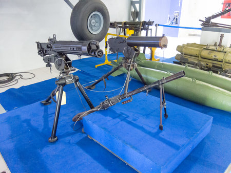 Royal Thai Air Force Museum BANGKOK,THAILAND-18 AUGUST 2018:  The weapon is mounted on the plane and...